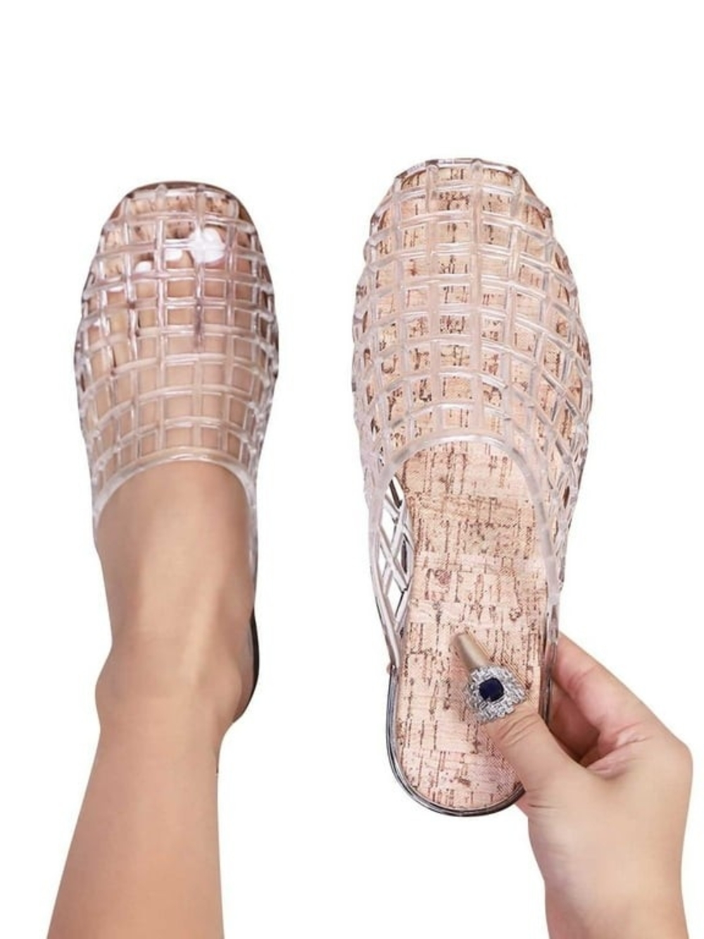 Jelly Clear Woven Mesh Flats - Women's Transparent Slip-On Sandals In size 7